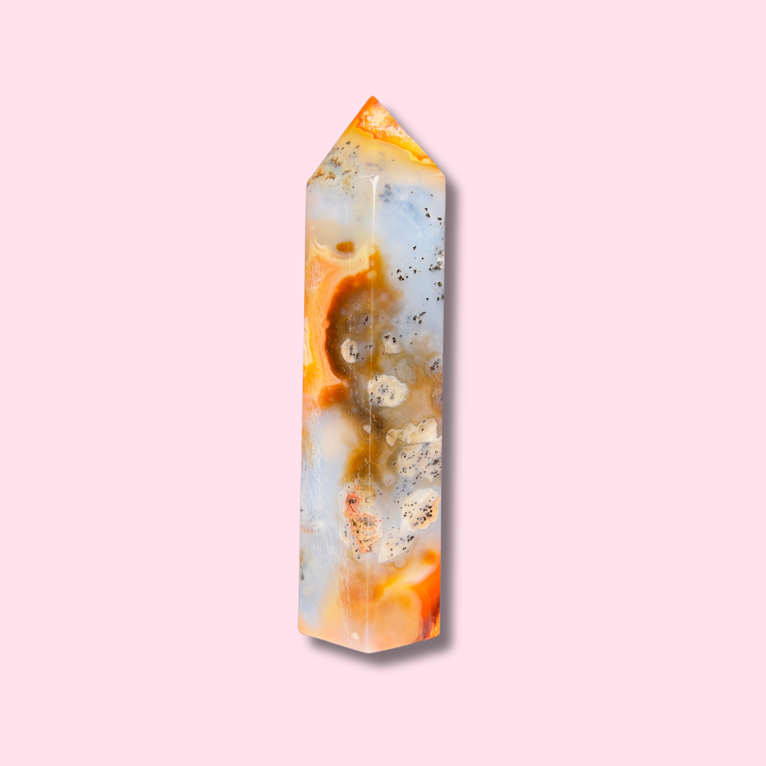 Blue & Orange Carnelian Agate Tower With Dendrites - Made in Mother Nature