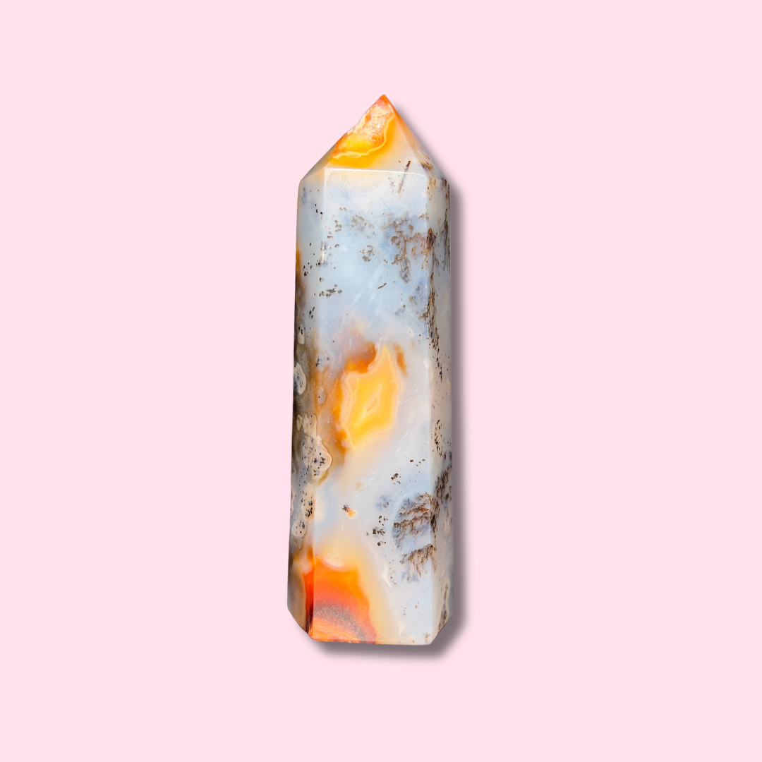 Blue & Orange Carnelian Agate Tower With Dendrites - Made in Mother Nature