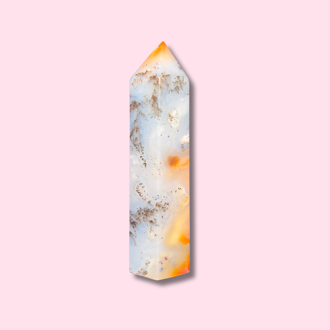 Blue & Orange Carnelian Agate Tower With Dendrites - Made in Mother Nature