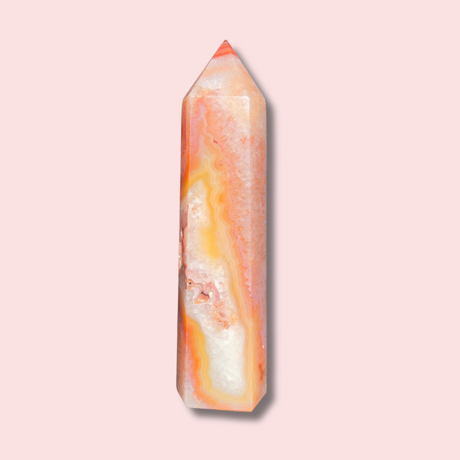 Perfect Pastel Carnelian Agate Tower With Druzy Cave - Made in Mother Nature