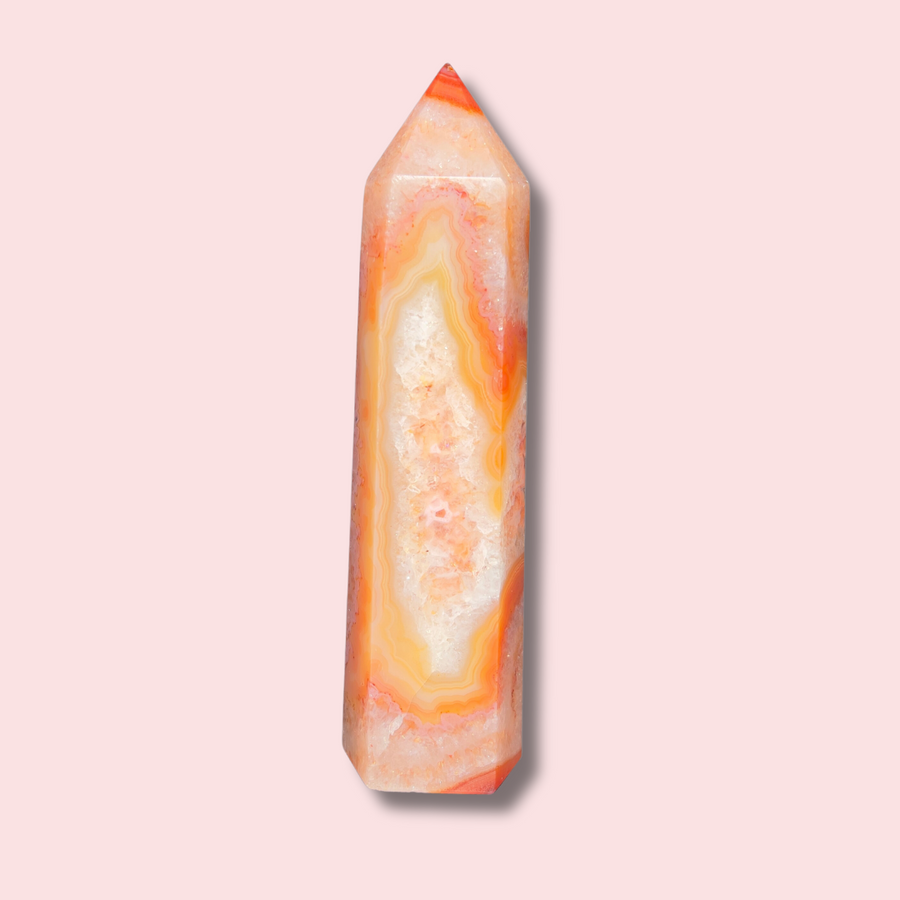 Perfect Pastel Carnelian Agate Tower With Druzy Cave - Made in Mother Nature