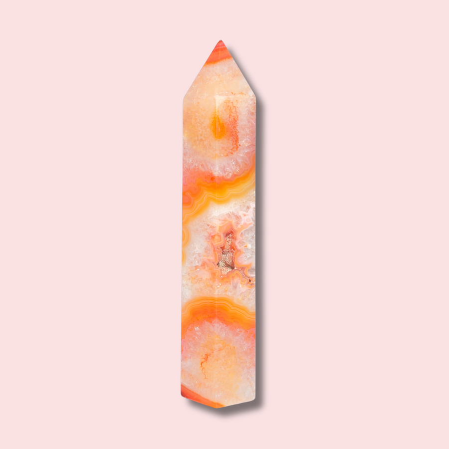 Perfect Pastel Carnelian Agate Tower With Druzy Cave - Made in Mother Nature