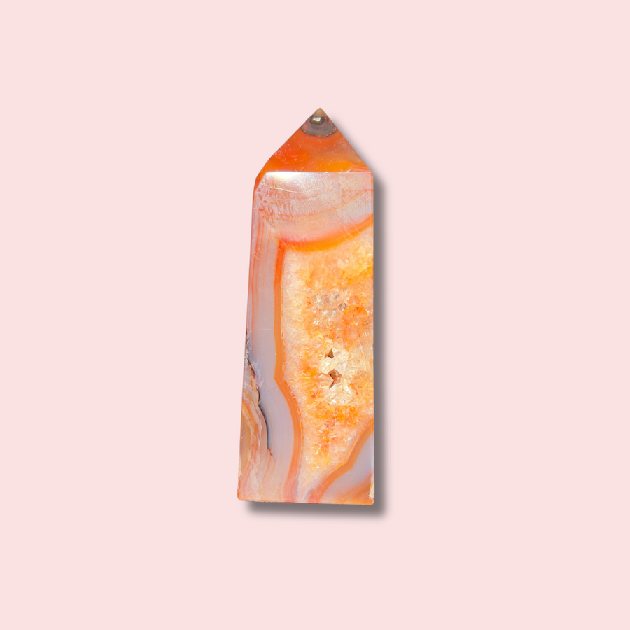 Carnelian Agate Tower With Quartz Cave - Made in Mother Nature