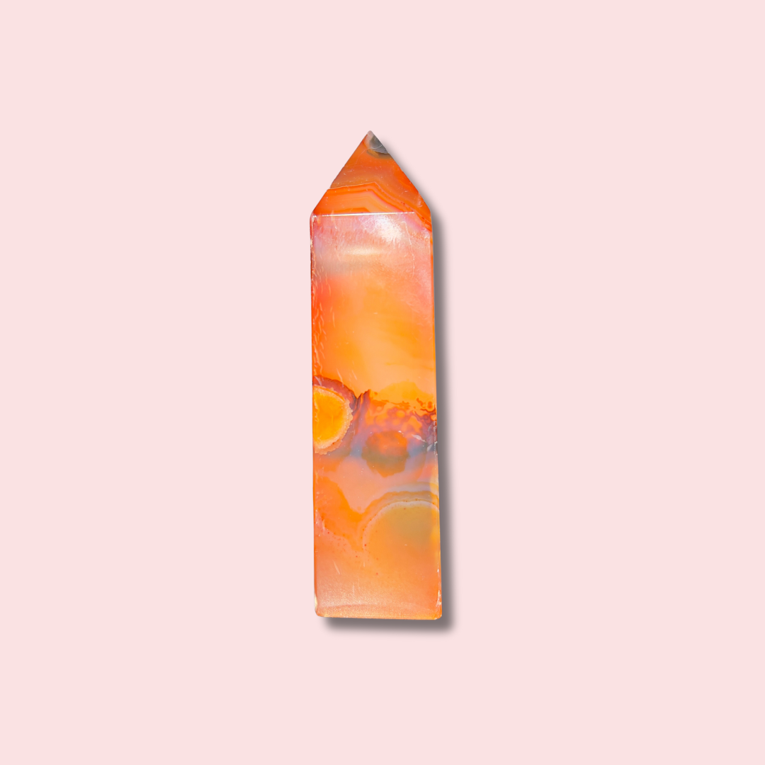 Carnelian Agate Tower With Quartz Cave - Made in Mother Nature
