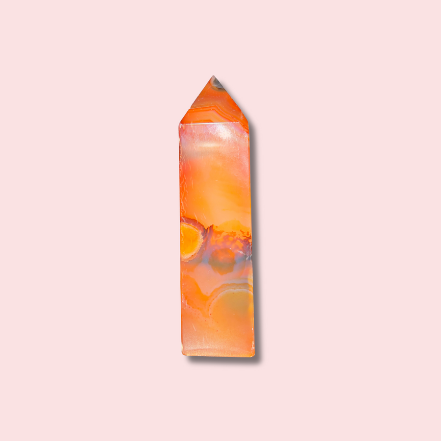 Carnelian Agate Tower With Quartz Cave - Made in Mother Nature