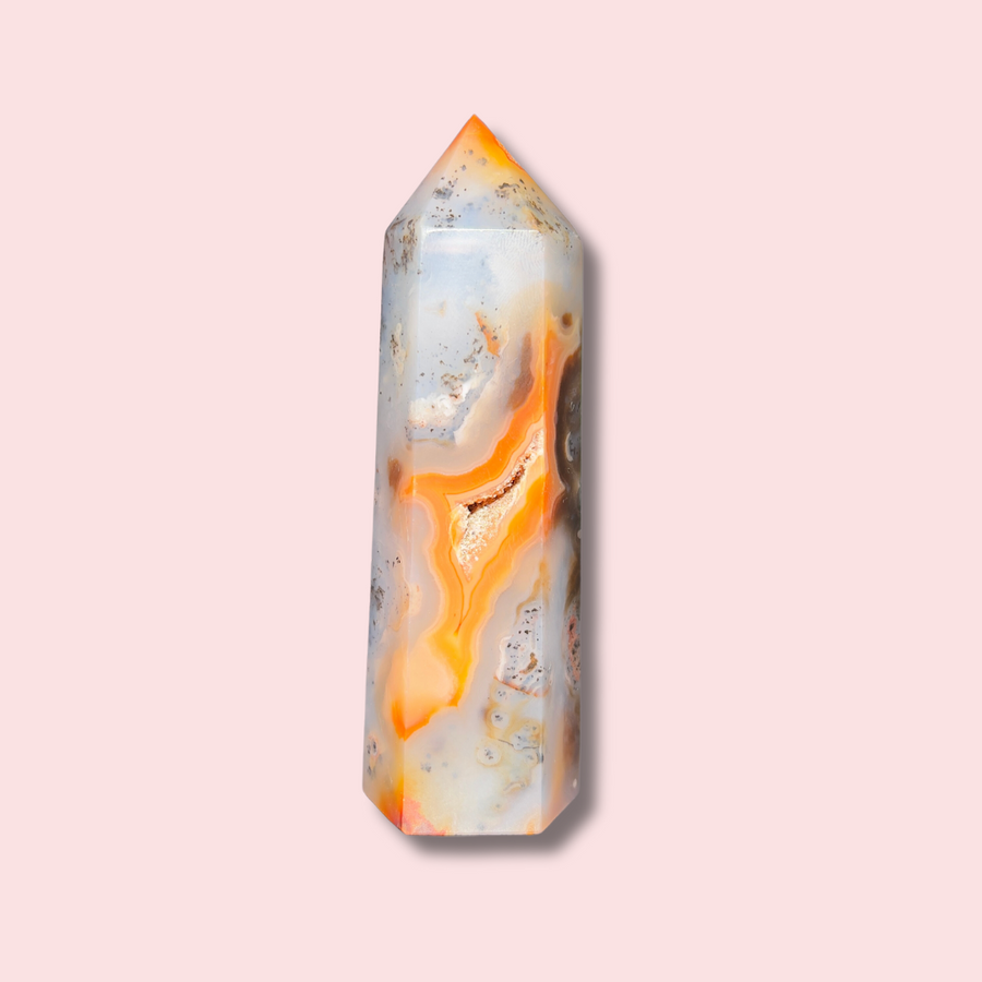 Unique Carnelian Agate Tower With Dendrites - Made in Mother Nature