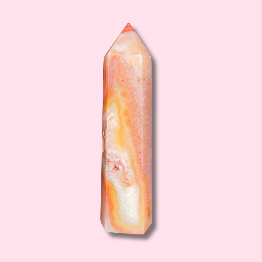 Pastel Carnelian Agate Tower With Druzy Cave - Made in Mother Nature