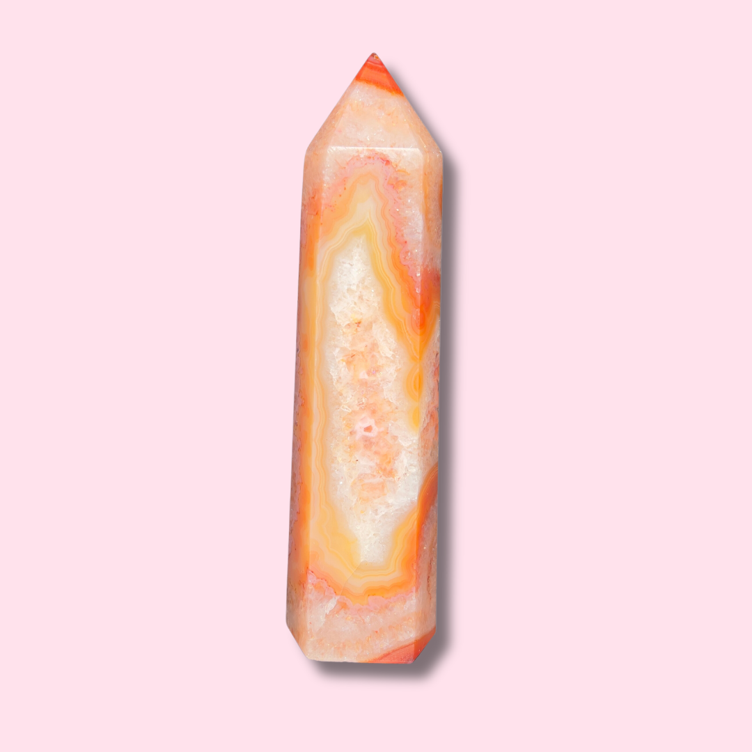 Pastel Carnelian Agate Tower With Druzy Cave - Made in Mother Nature