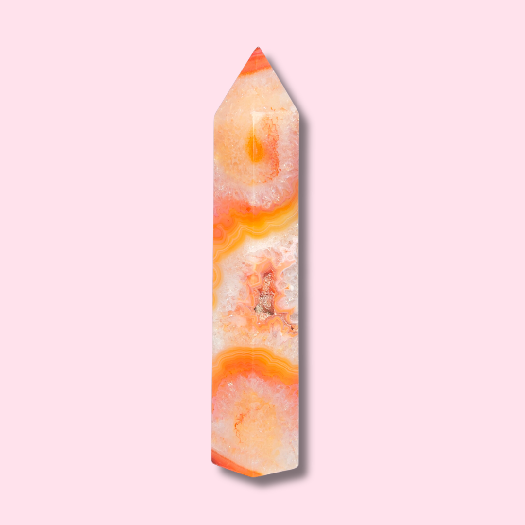 Pastel Carnelian Agate Tower With Druzy Cave - Made in Mother Nature