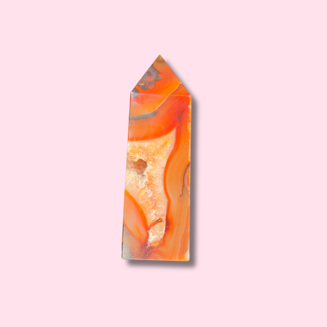 Carnelian Agate Tower With Quartz Cave - Made in Mother Nature