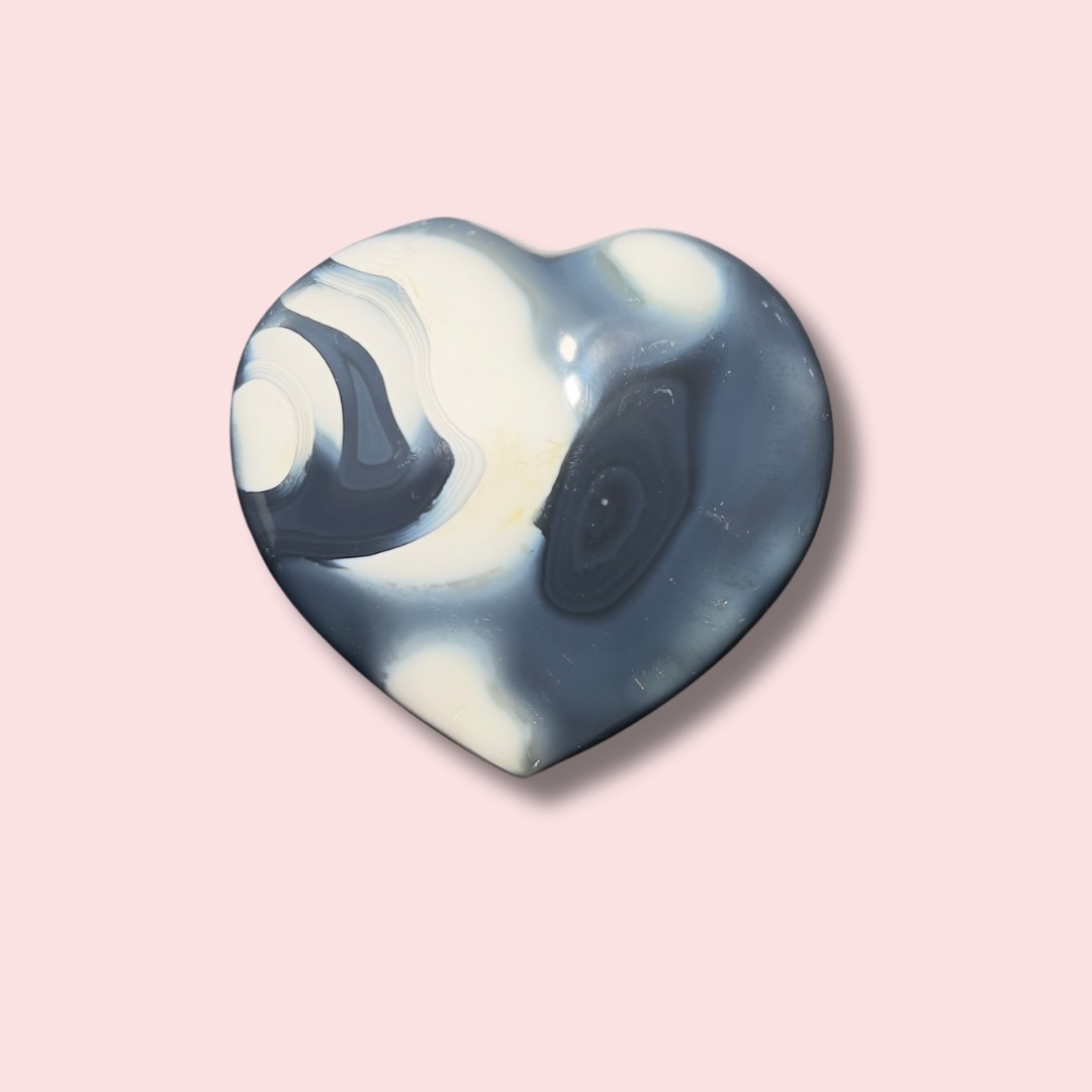 Deep Blue Orca Agate Heart With Quartz Druzy - Made in Mother Nature