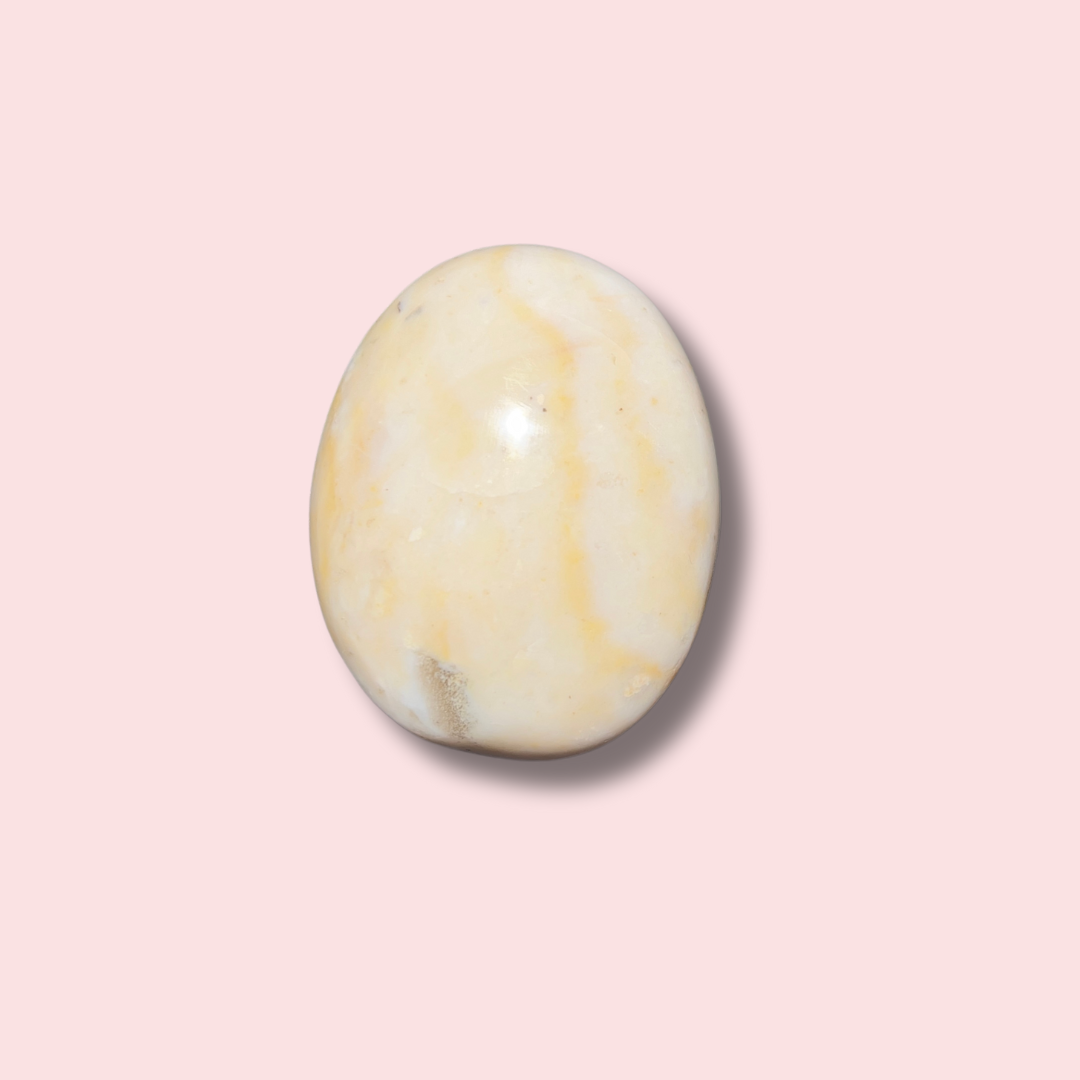 Pastel Yellow Sea Jasper Palm Stone - Made in Mother Nature
