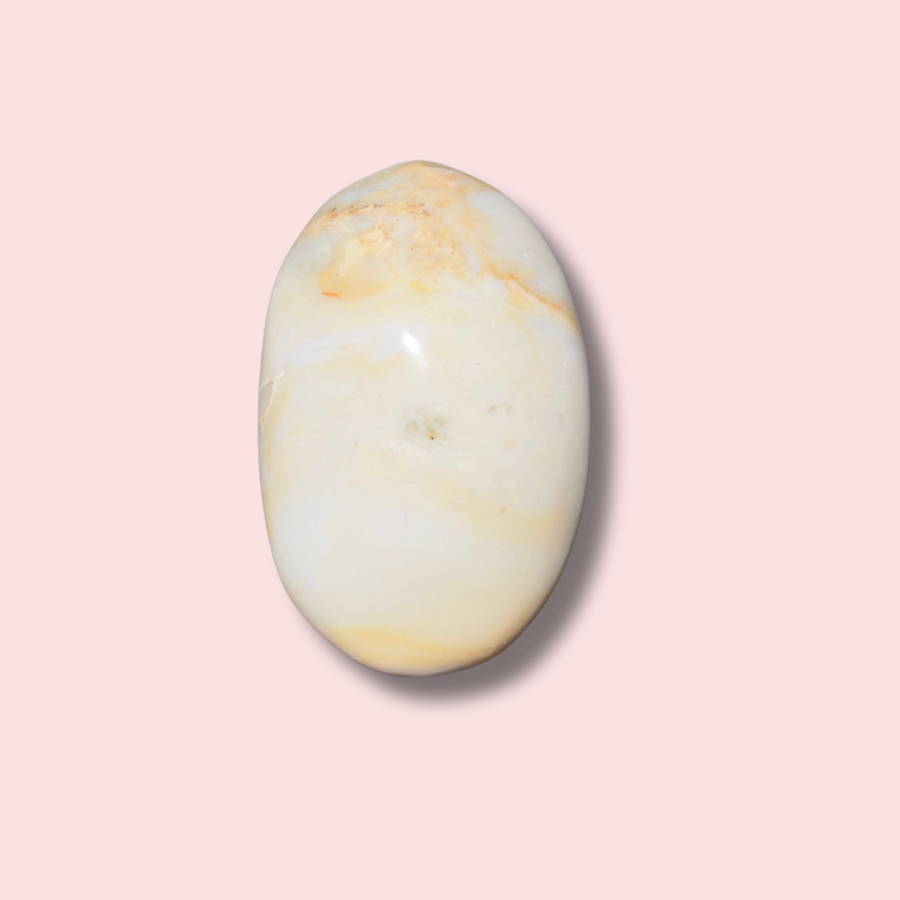 Milky Blue & Yellow Sea Jasper Palm Stone - Made in Mother Nature
