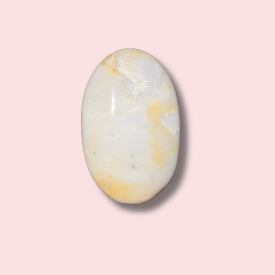 Milky Blue & Yellow Sea Jasper Palm Stone - Made in Mother Nature