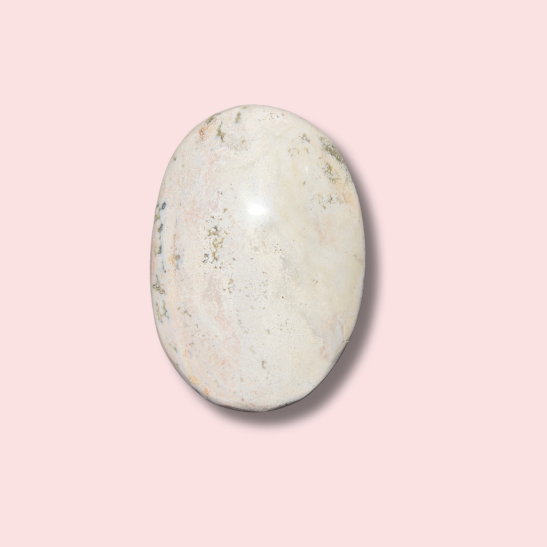 Beautiful Pastel Sea Jasper Palm Stone With Pink & Green Orbs - Made in Mother Nature