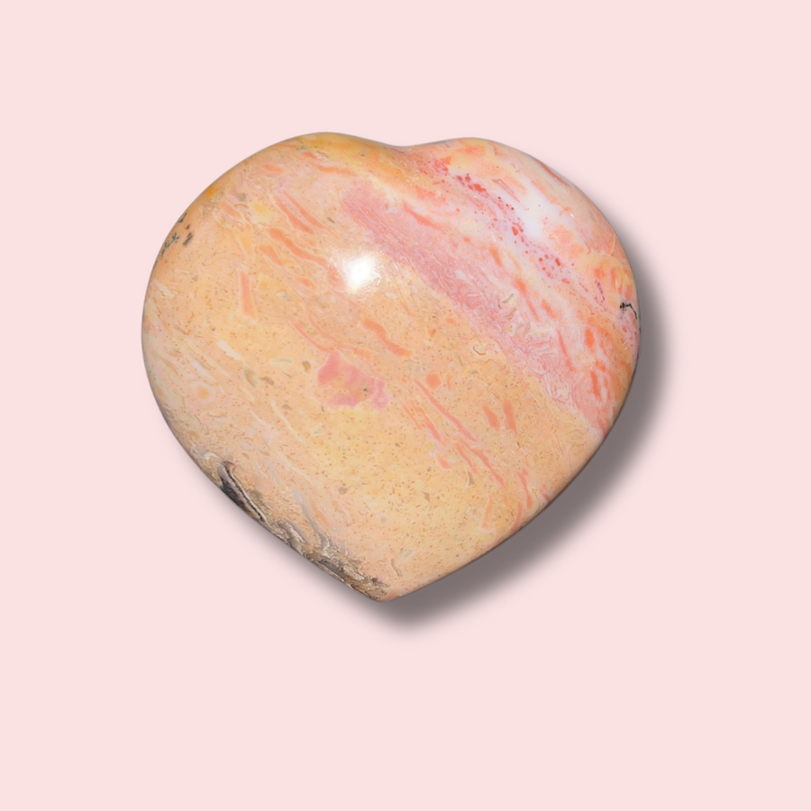 Pretty Pastel Pink & Yellow Sea Jasper Heart - Made in Mother Nature