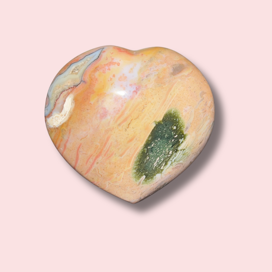 Pretty Pastel Pink & Yellow Sea Jasper Heart - Made in Mother Nature