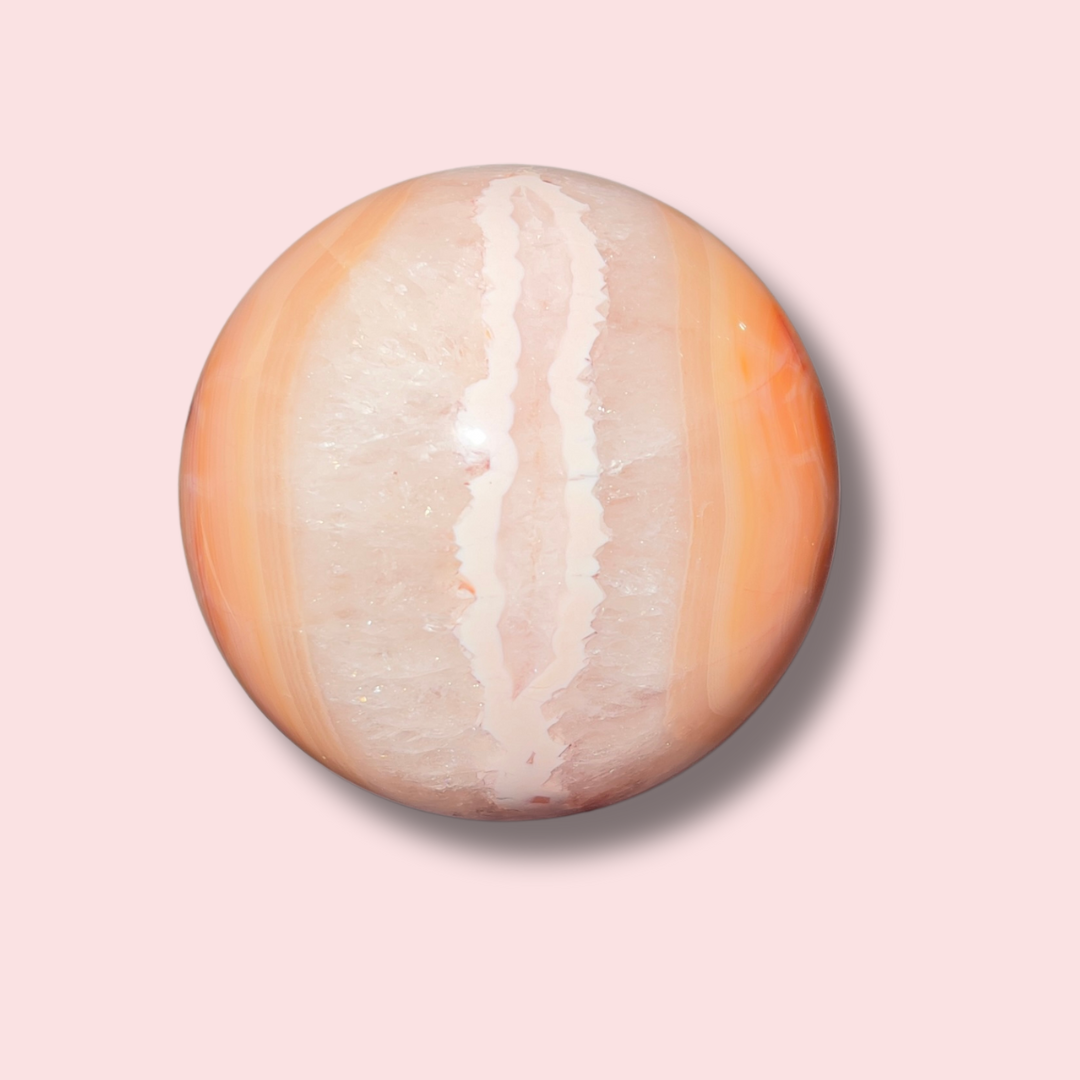 Stunning Peachy Quartz Filled Carnelian Sphere - Made in Mother Nature
