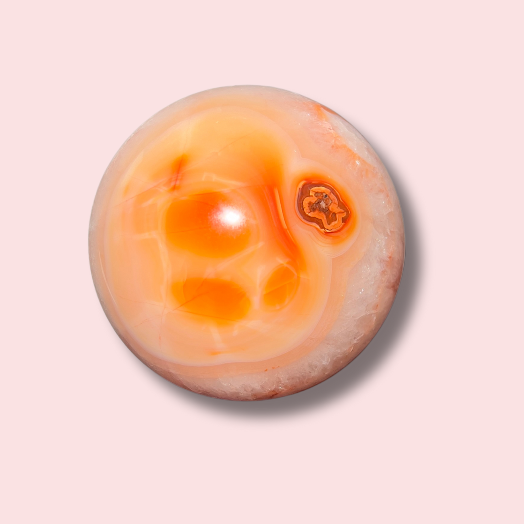 Stunning Peachy Quartz Filled Carnelian Sphere - Made in Mother Nature
