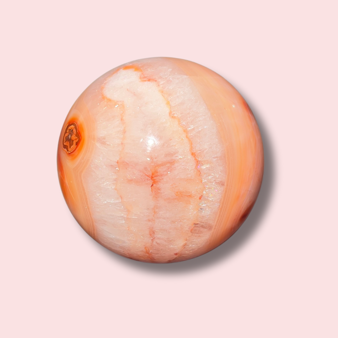 Stunning Peachy Quartz Filled Carnelian Sphere - Made in Mother Nature