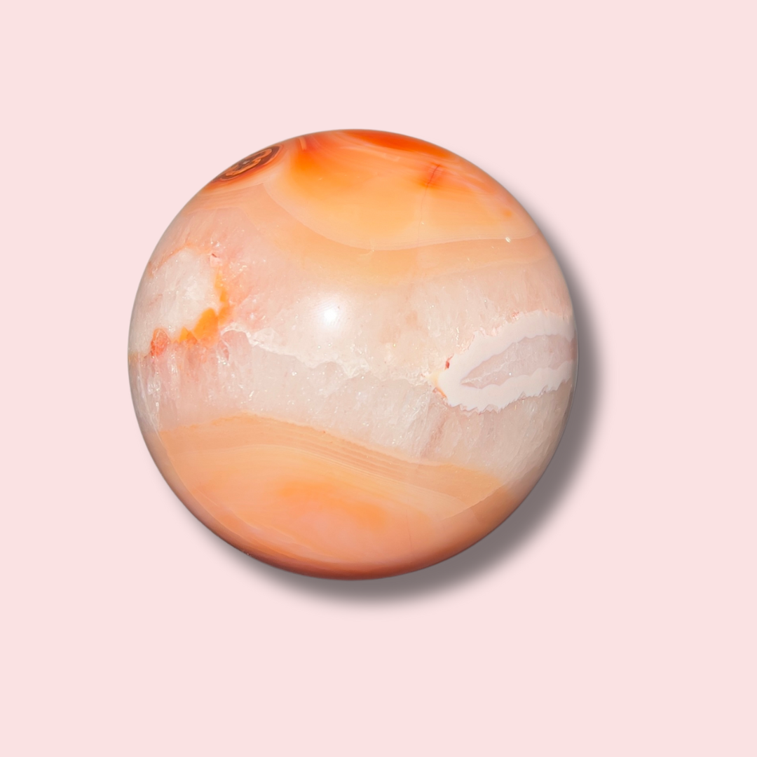 Stunning Peachy Quartz Filled Carnelian Sphere - Made in Mother Nature