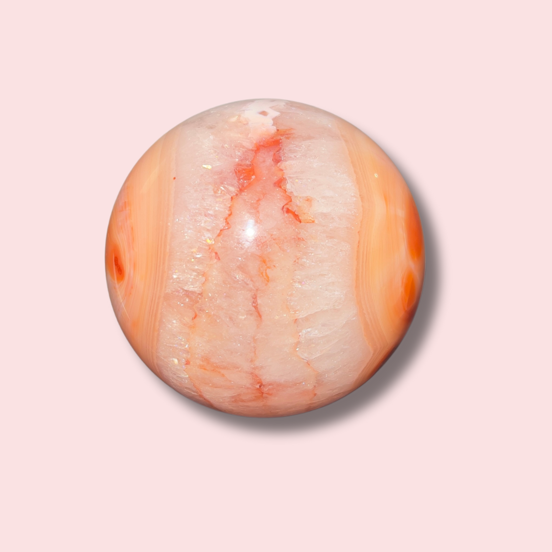 Stunning Peachy Quartz Filled Carnelian Sphere - Made in Mother Nature