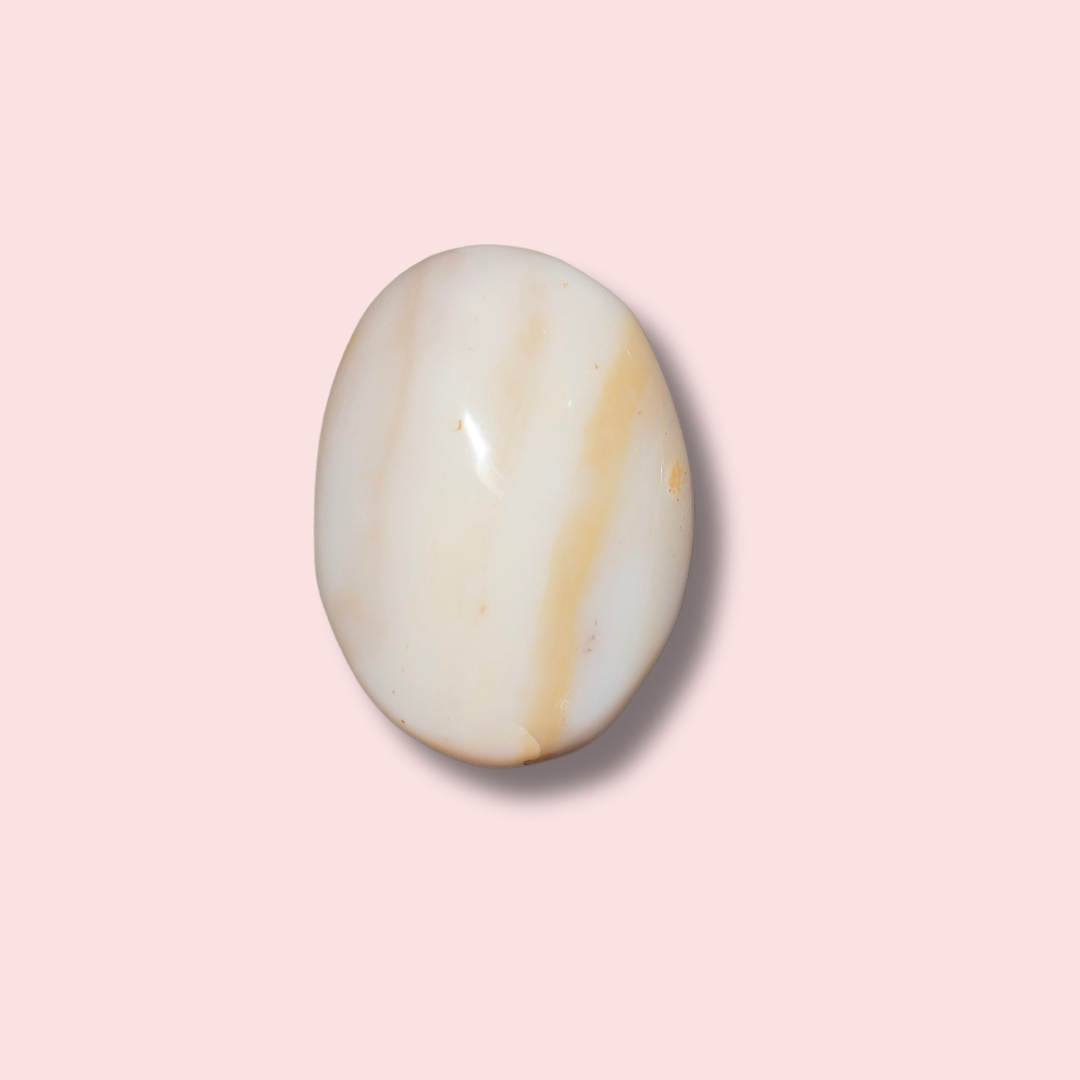 Pastel Sea Jasper Palm Stone With Yellow Stripes - Made in Mother Nature
