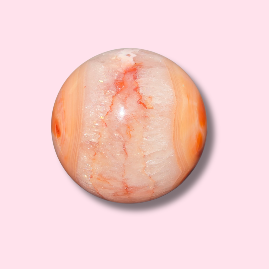 Stunning Peachy Quartz Filled Carnelian Sphere - Made in Mother Nature