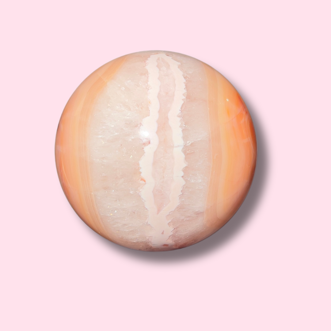 Stunning Peachy Quartz Filled Carnelian Sphere - Made in Mother Nature