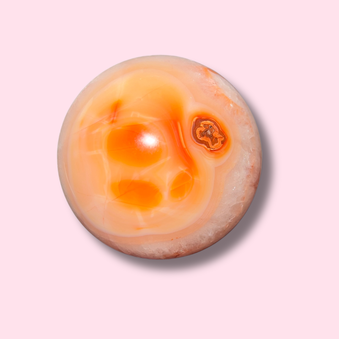 Stunning Peachy Quartz Filled Carnelian Sphere - Made in Mother Nature