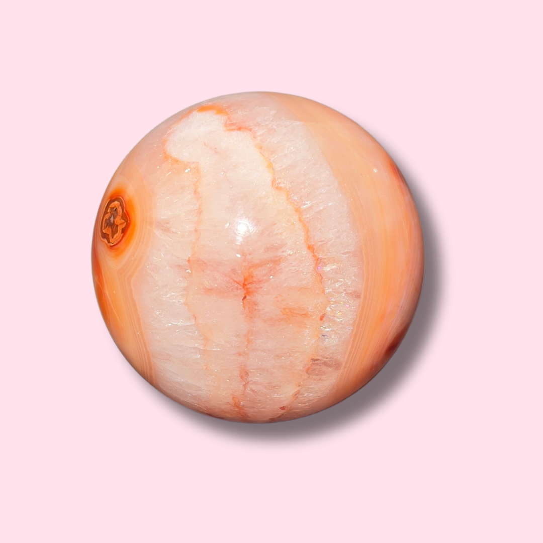 Stunning Peachy Quartz Filled Carnelian Sphere - Made in Mother Nature