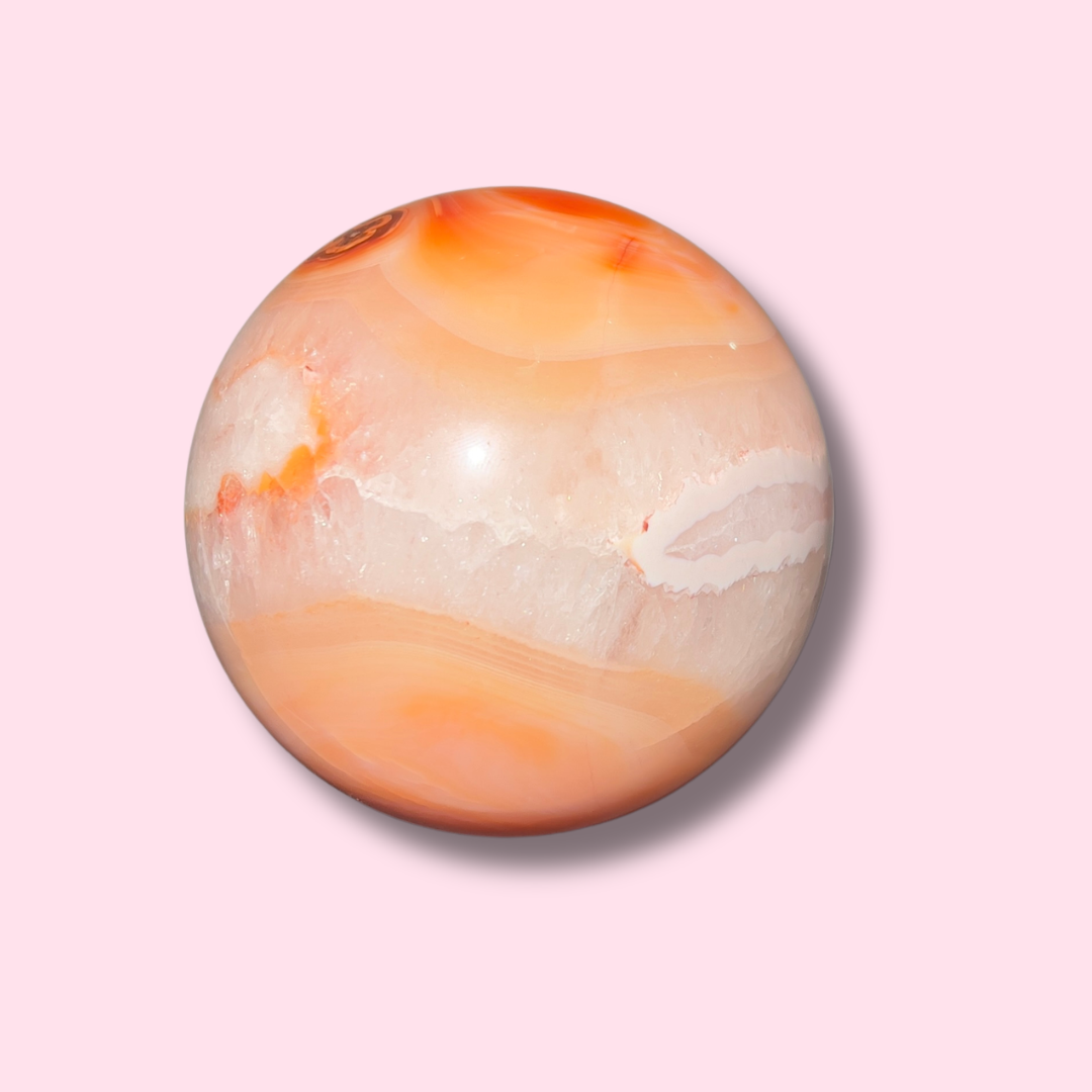 Stunning Peachy Quartz Filled Carnelian Sphere - Made in Mother Nature