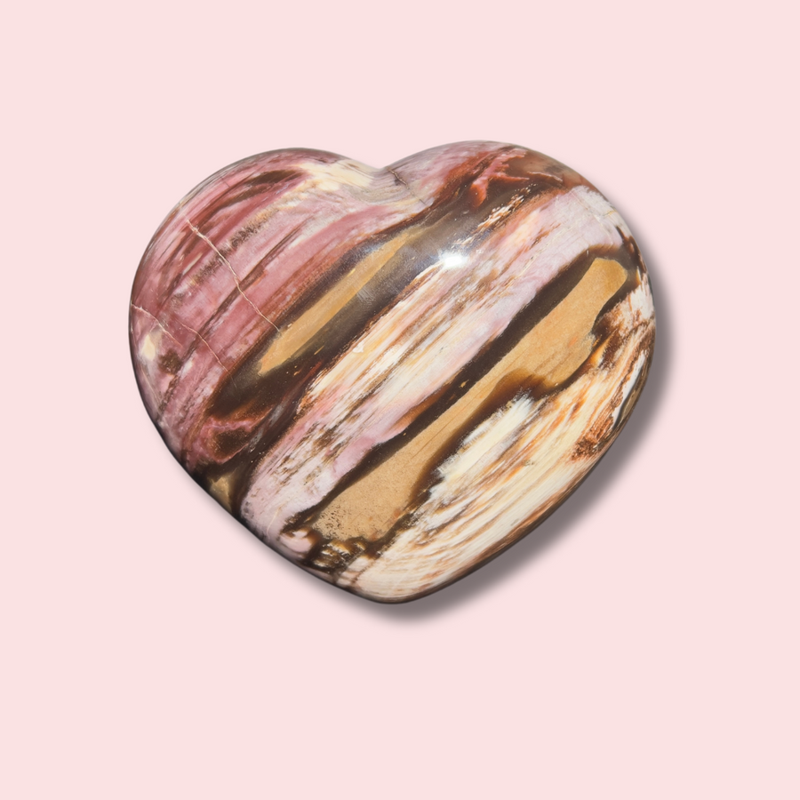 Beautiful Pink "Chocolate" Banded Petrified Wood Heart - Made in Mother Nature