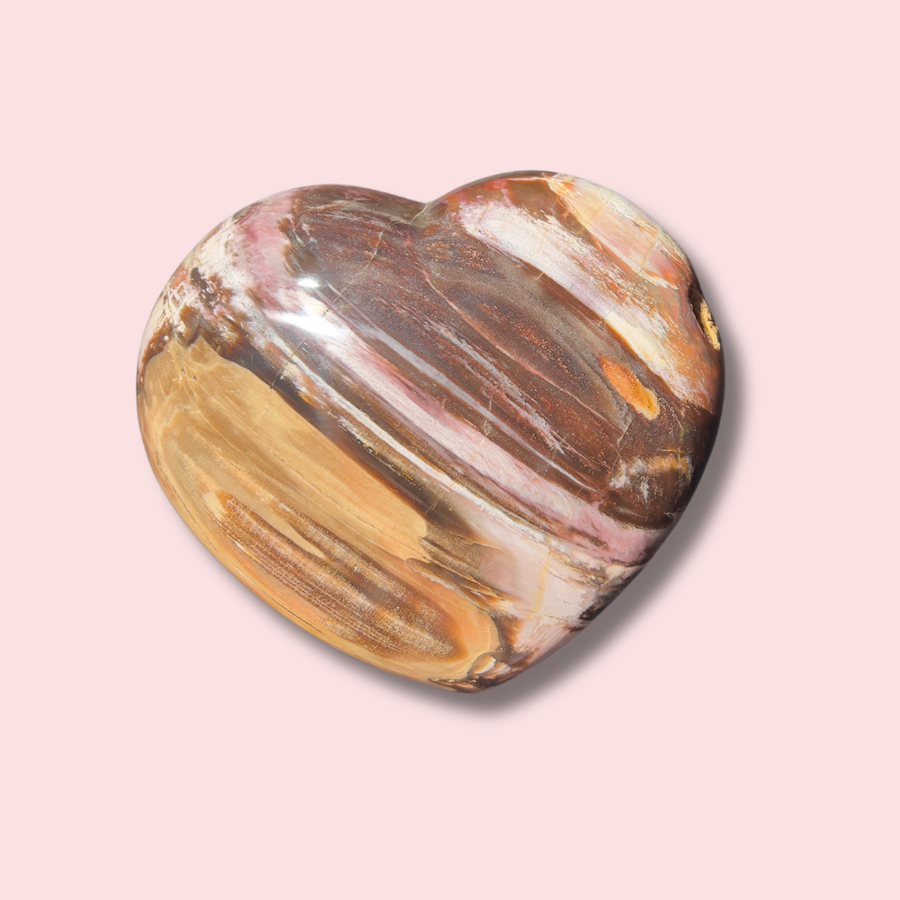 Beautiful Pink "Chocolate" Banded Petrified Wood Heart - Made in Mother Nature