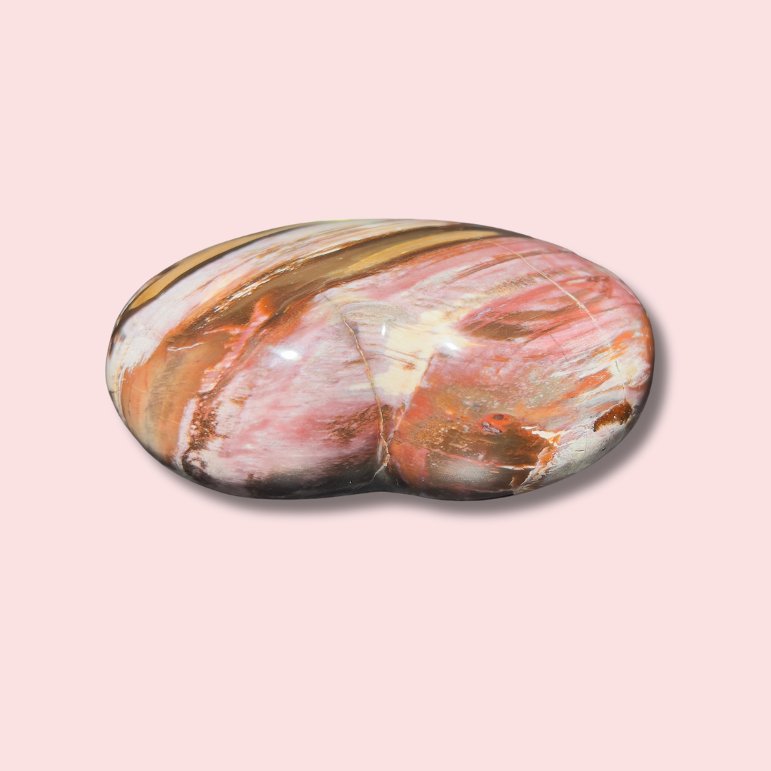 Beautiful Pink &quot;Chocolate&quot; Banded Petrified Wood Heart - Made in Mother Nature