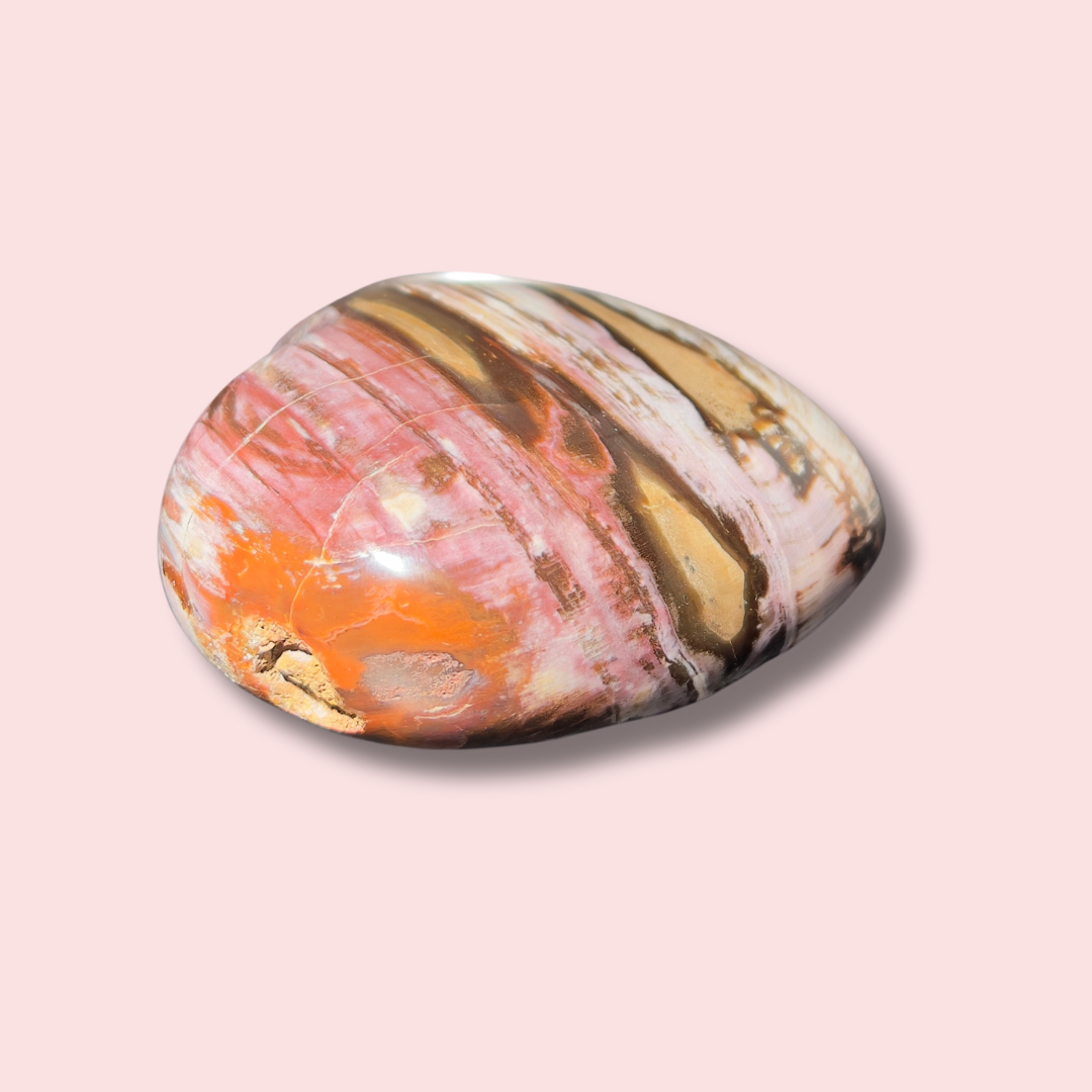 Beautiful Pink &quot;Chocolate&quot; Banded Petrified Wood Heart - Made in Mother Nature