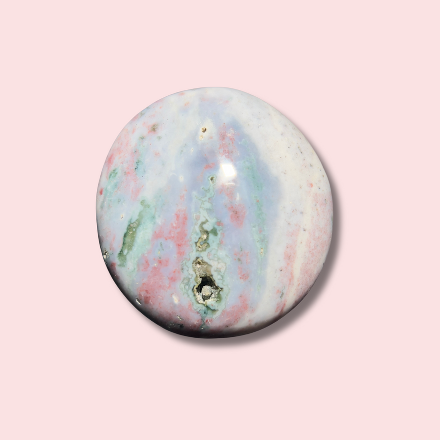 Pastel Pink & Blue "Sherbet" Sea Jasper Palm Stone - Made in Mother Nature