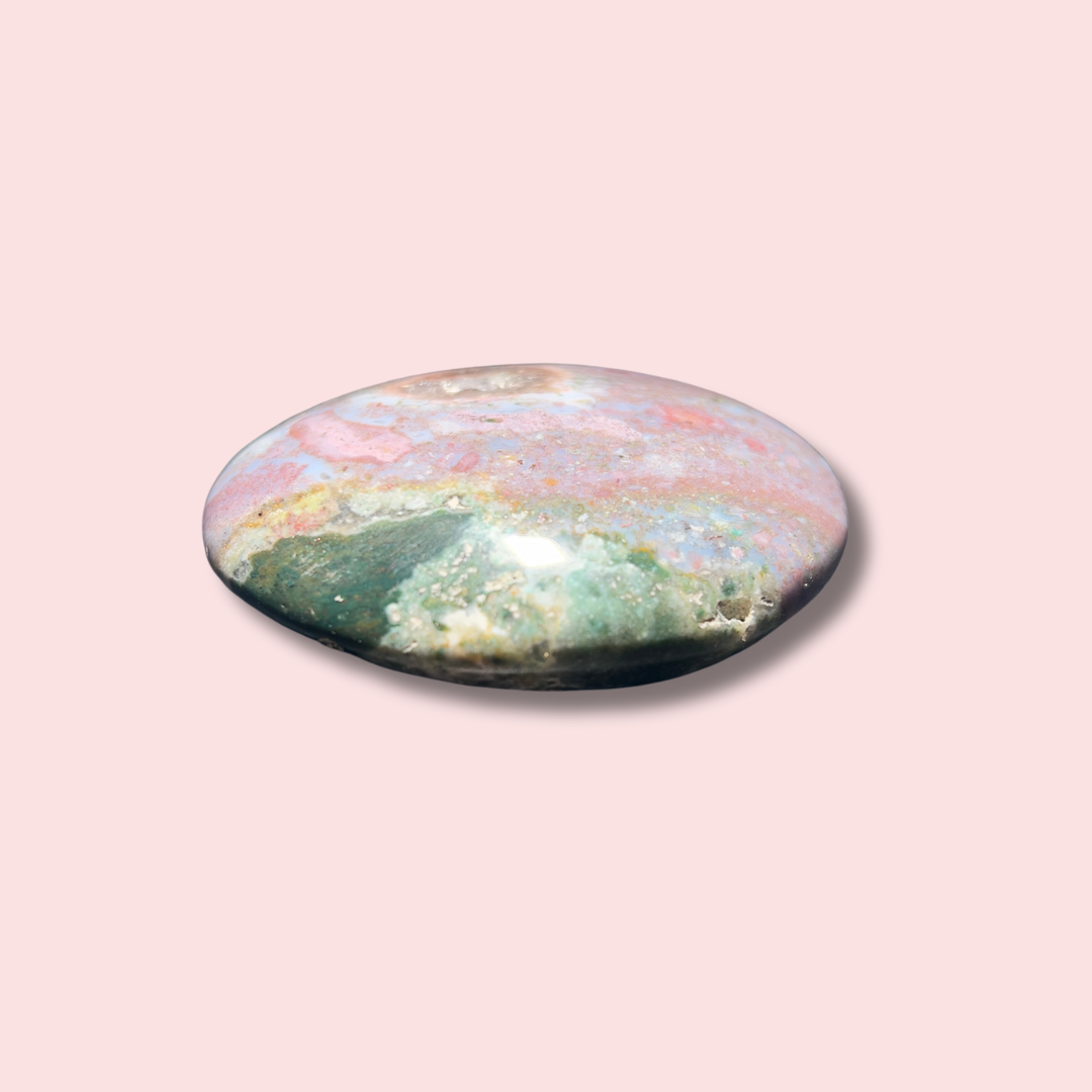 Pink & Purple Sea Jasper Palm Stone With Quartz Pocket - Made in Mother Nature