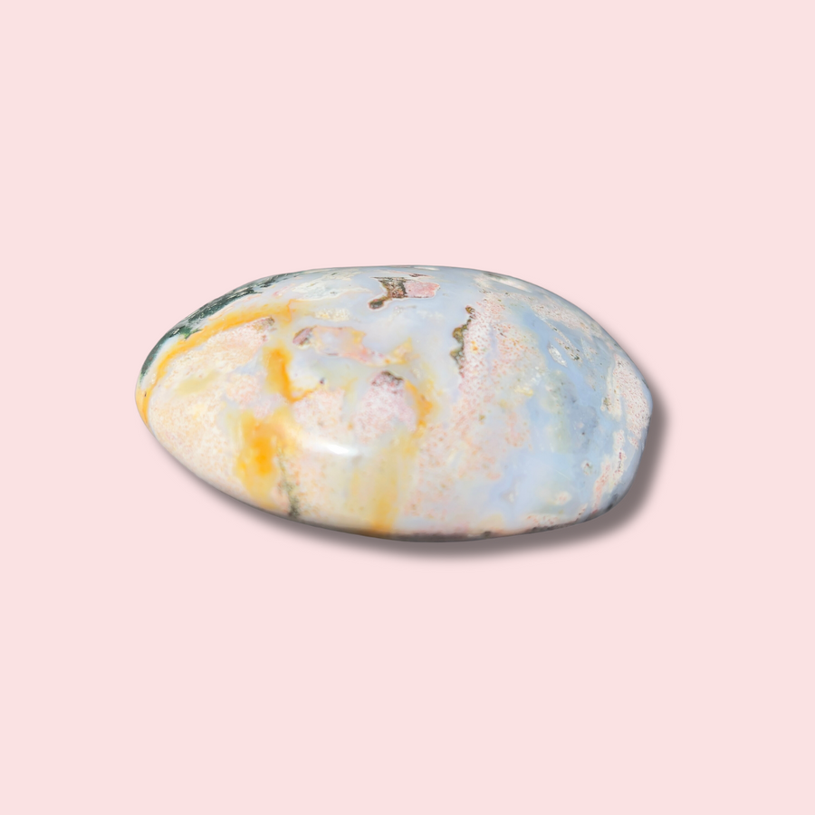 Baby Blue & Pink Sea Jasper Palm Stone - Made in Mother Nature