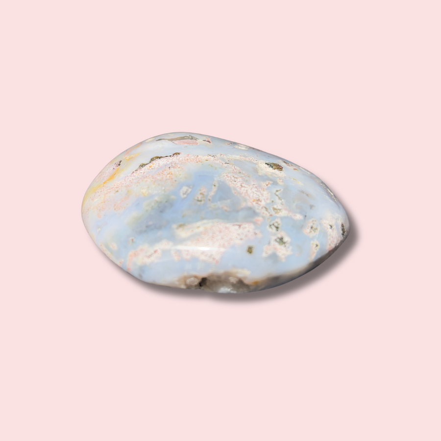 Baby Blue & Pink Sea Jasper Palm Stone - Made in Mother Nature