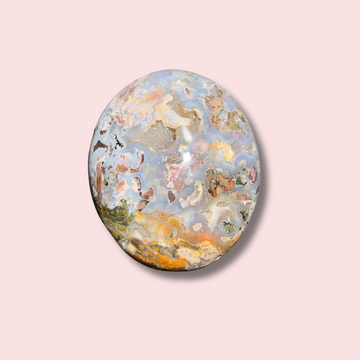 Druzy Covered Sea Jasper Palm Stone - Made in Mother Nature