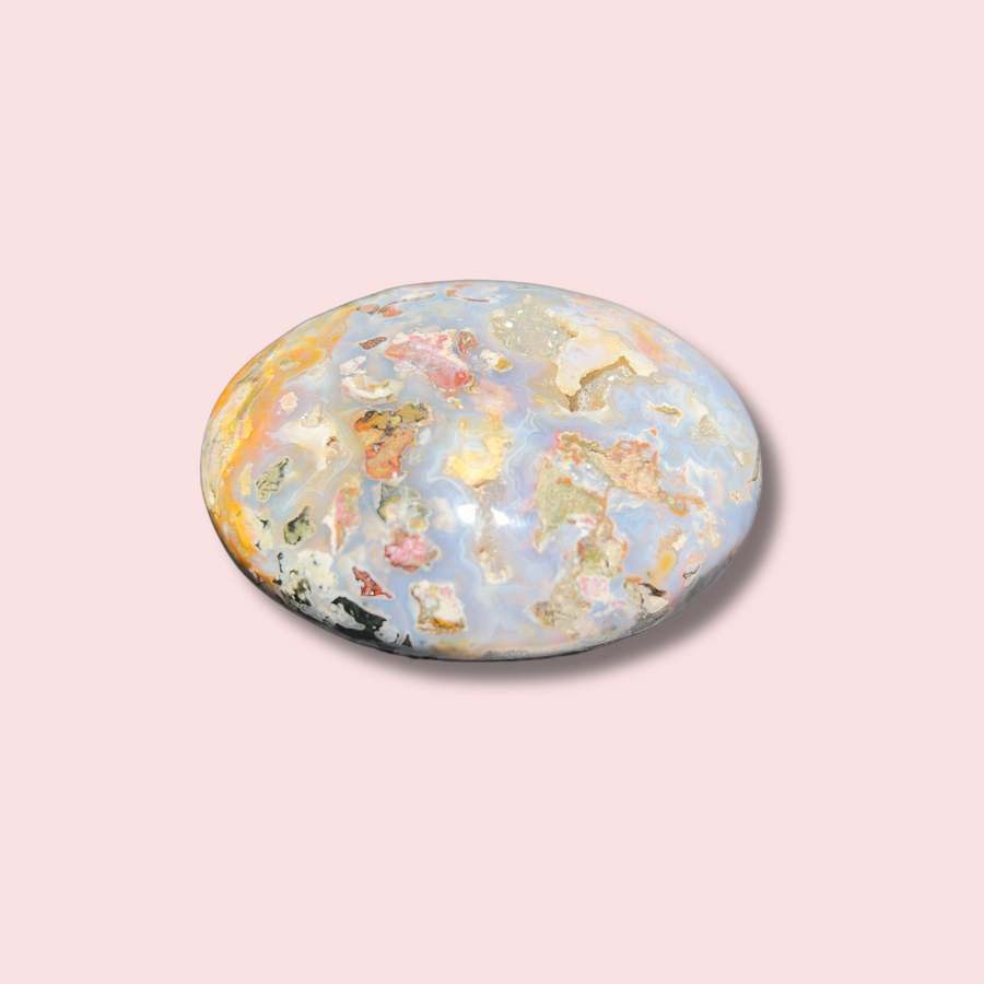 Druzy Covered Sea Jasper Palm Stone - Made in Mother Nature