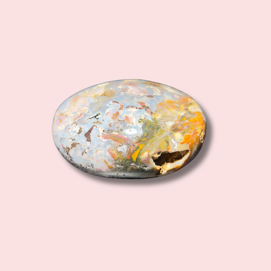 Druzy Covered Sea Jasper Palm Stone - Made in Mother Nature