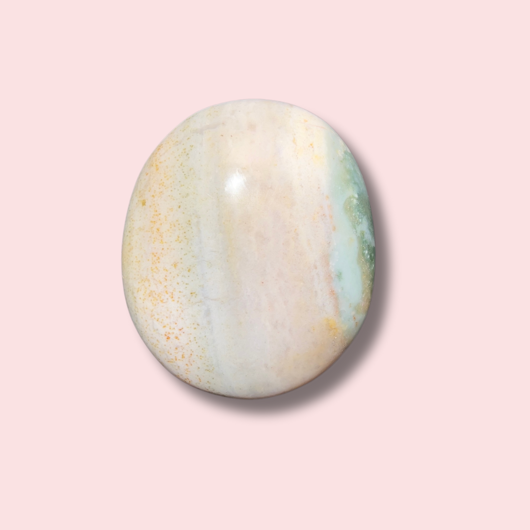Pastel Blue Sea Jasper Palm Stone - Made in Mother Nature