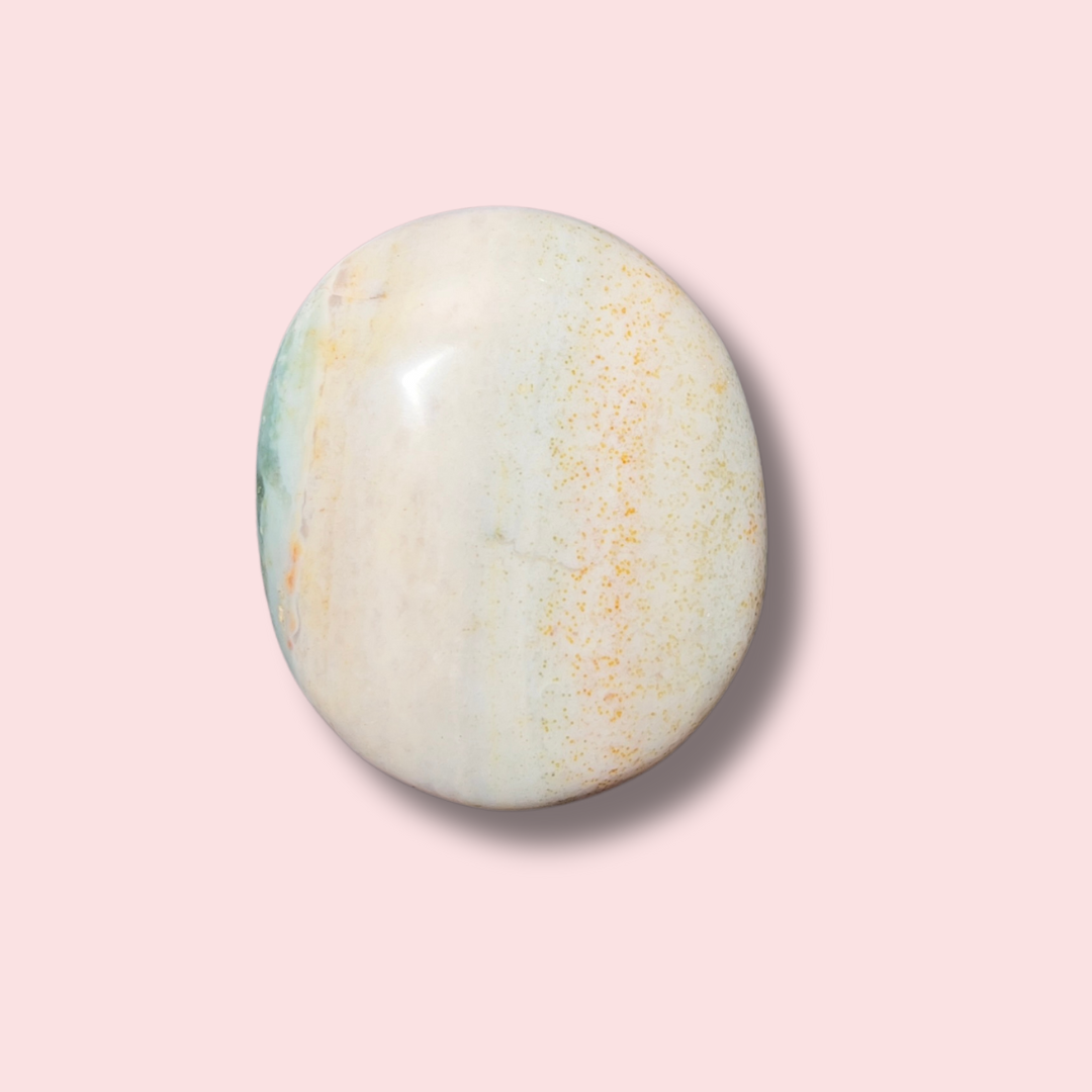 Pastel Blue Sea Jasper Palm Stone - Made in Mother Nature
