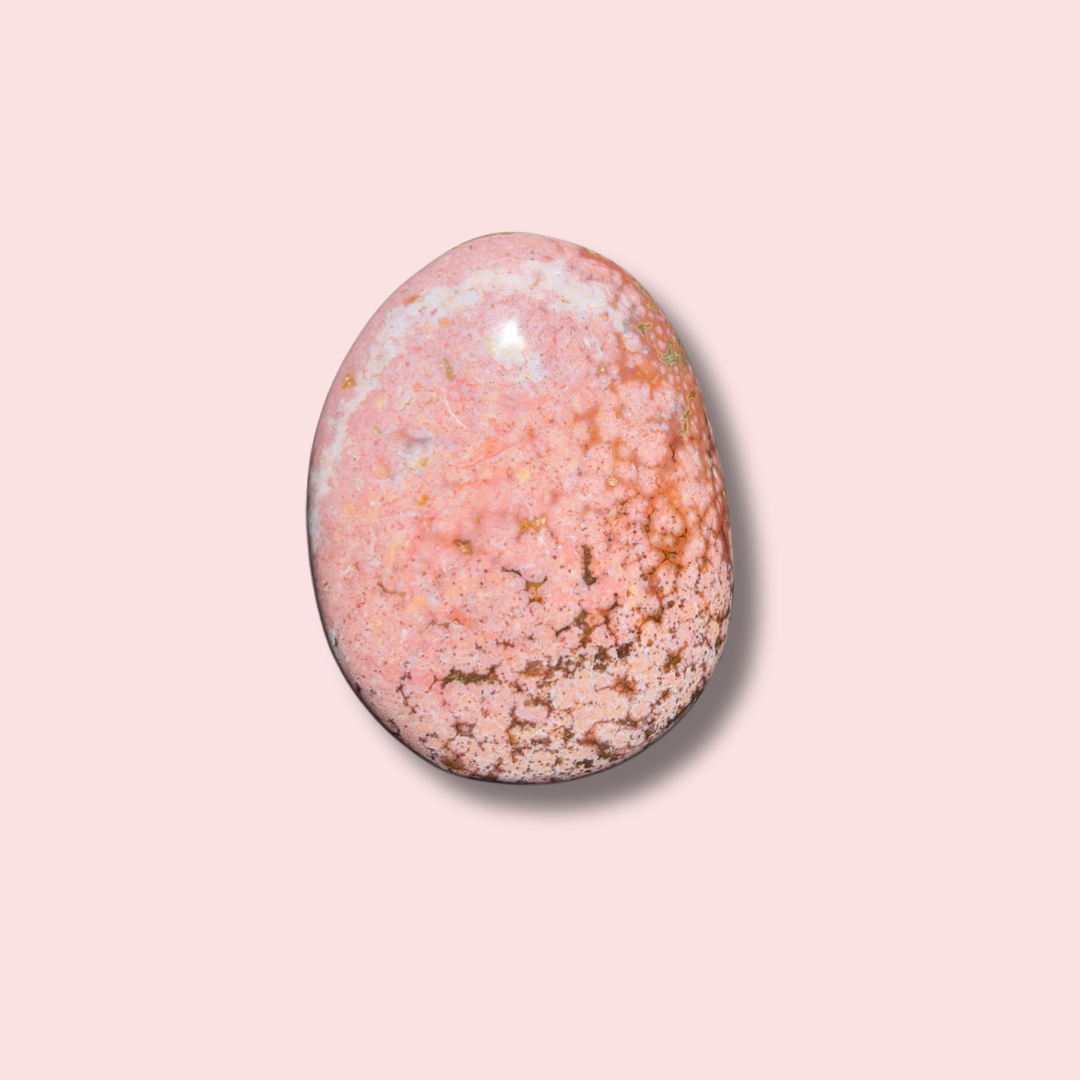 Gorgeous Pink Orbicular Sea Jasper Palm Stone - Made in Mother Nature
