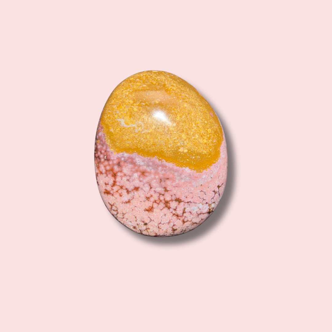 Gorgeous Pink Orbicular Sea Jasper Palm Stone - Made in Mother Nature