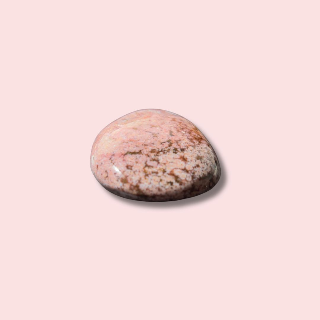 Gorgeous Pink Orbicular Sea Jasper Palm Stone - Made in Mother Nature