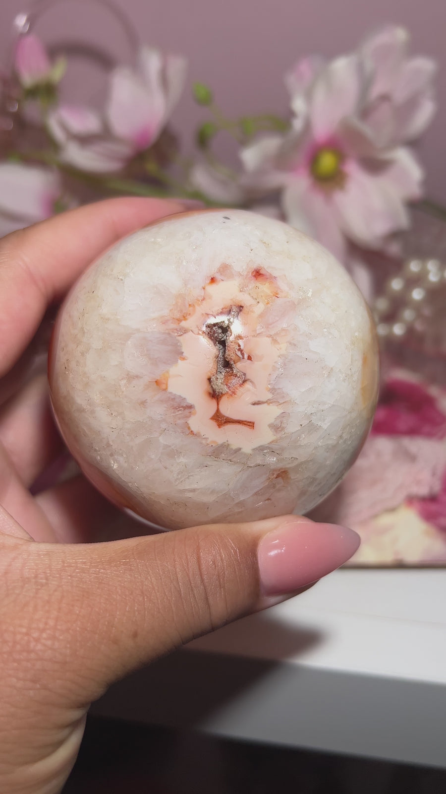 Quartzy Carnelian Sphere With Pink Center