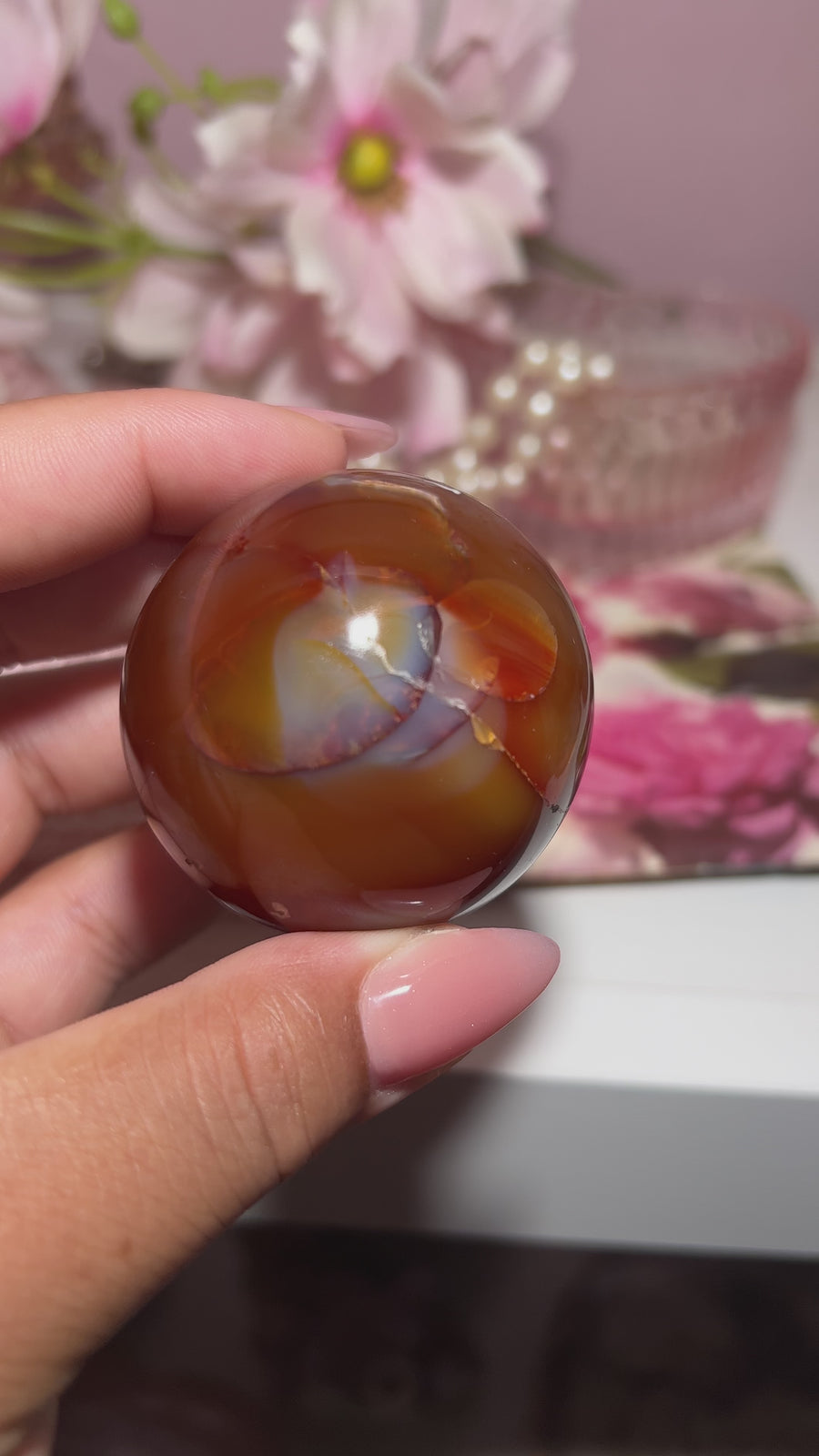 Beautiful Carnelian Sphere With Unique Inclusions